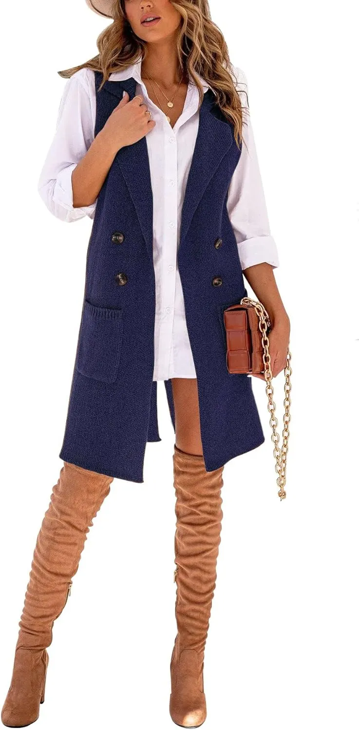 IDEALSANXUN Womens Long Sweater Vest Fall Winter Sleeveless Knit Cardigan Outerwear