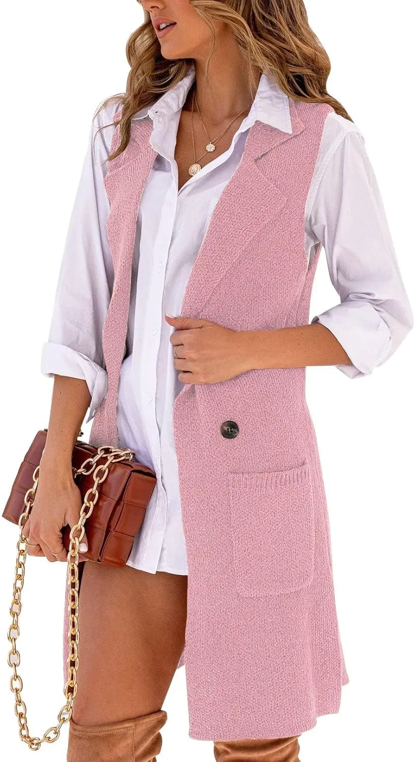 IDEALSANXUN Womens Long Sweater Vest Fall Winter Sleeveless Knit Cardigan Outerwear