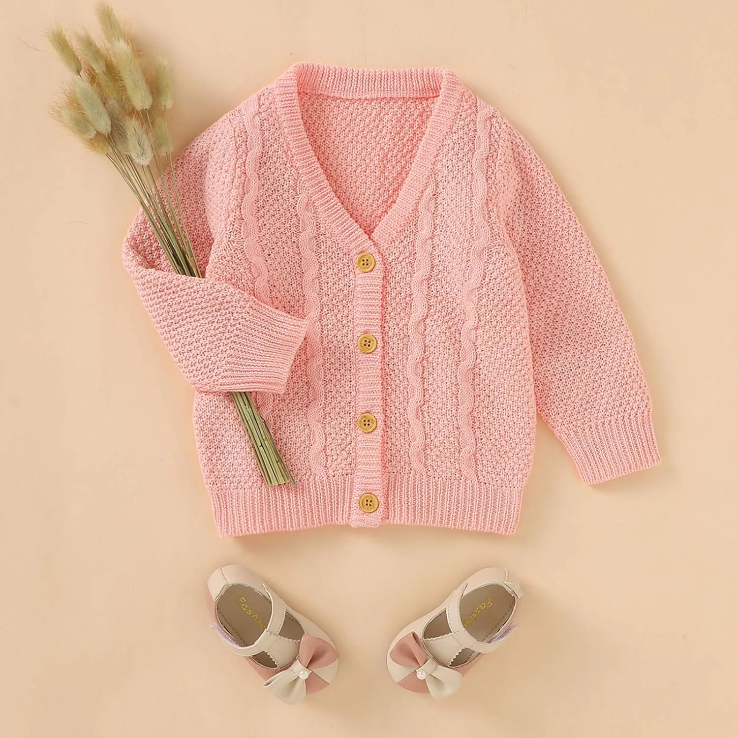 Infant Baby Boy Girl Long Sleeve Knitted Sweater Button Cardigan Coat Twist Knitwear Jacket Winter Warm Clothes