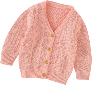 Infant Baby Boy Girl Long Sleeve Knitted Sweater Button Cardigan Coat Twist Knitwear Jacket Winter Warm Clothes