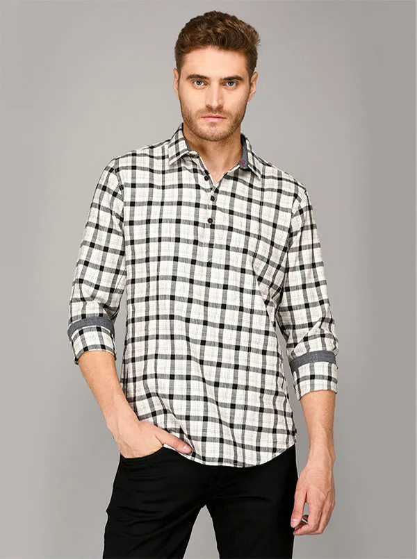 JadeBlue Black & White Checkered Short Kurta