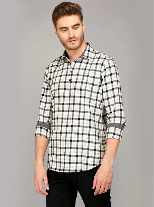 JadeBlue Black & White Checkered Short Kurta