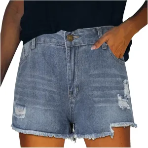 Jean Shorts for Women High Waisted Stretchy Distressed Denim Shorts Ripped Frayed Raw Hem Summer Casual Short Pants
