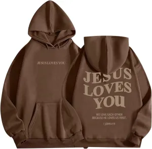 Jesus Loves You Hoodie Women Oversized Christian Hoodies Pullover Faith Jesus Sweatshirt Letter Graphic Hoodies Sweatshirts