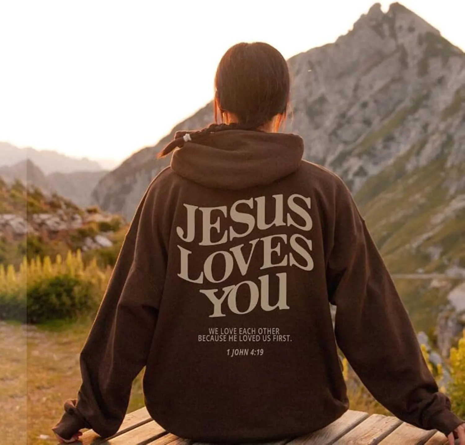 Jesus Loves You Hoodie Women Oversized Christian Hoodies Pullover Faith Jesus Sweatshirt Letter Graphic Hoodies Sweatshirts