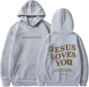 Jesus Loves You Hoodie Women Oversized Christian Hoodies Pullover Faith Jesus Sweatshirt Letter Graphic Hoodies Sweatshirts