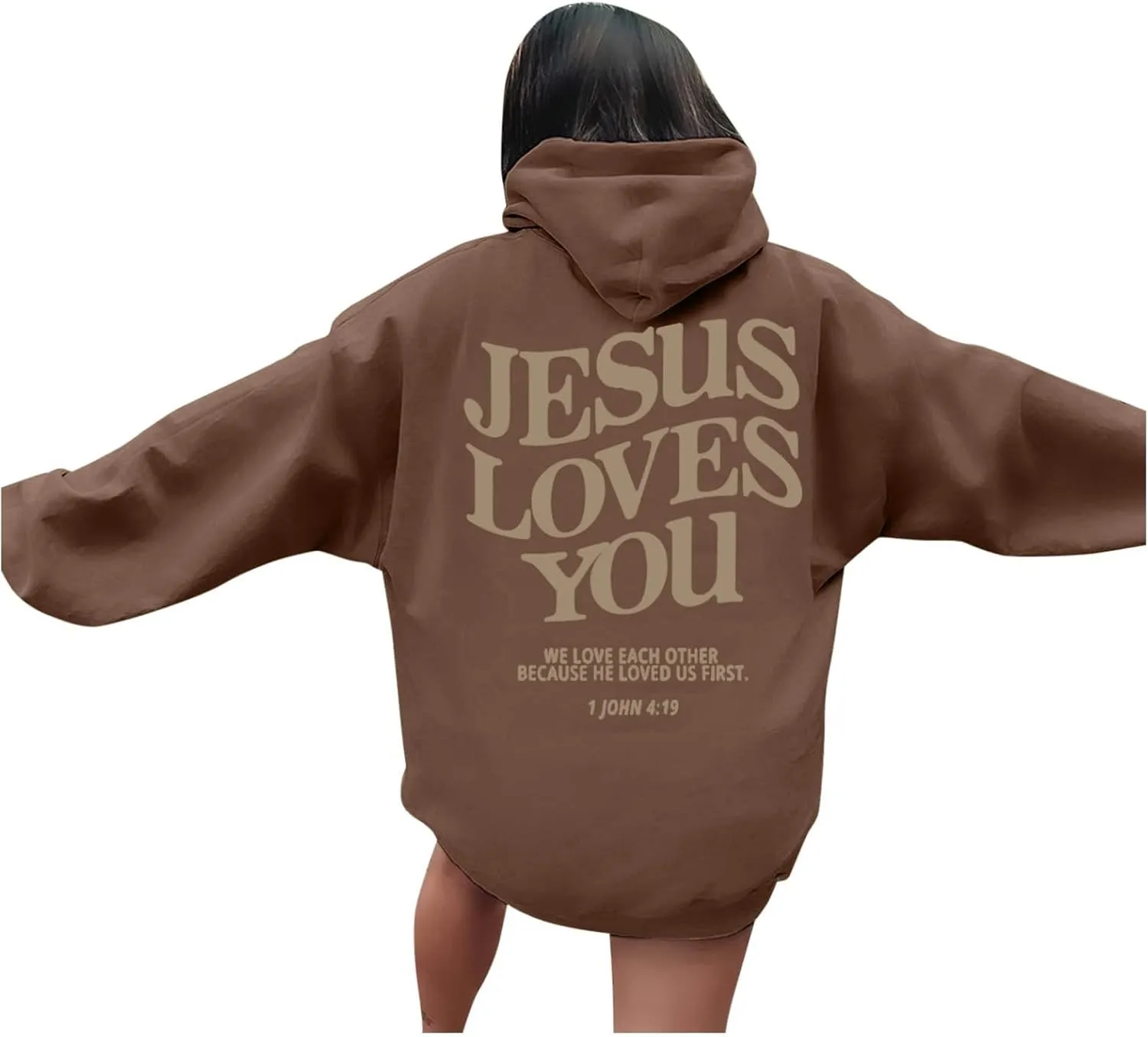 Jesus Loves You Hoodie Women Oversized Christian Hoodies Pullover Faith Jesus Sweatshirt Letter Graphic Hoodies Sweatshirts