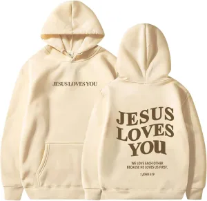 Jesus Loves You Hoodie Women Oversized Christian Hoodies Pullover Faith Jesus Sweatshirt Letter Graphic Hoodies Sweatshirts
