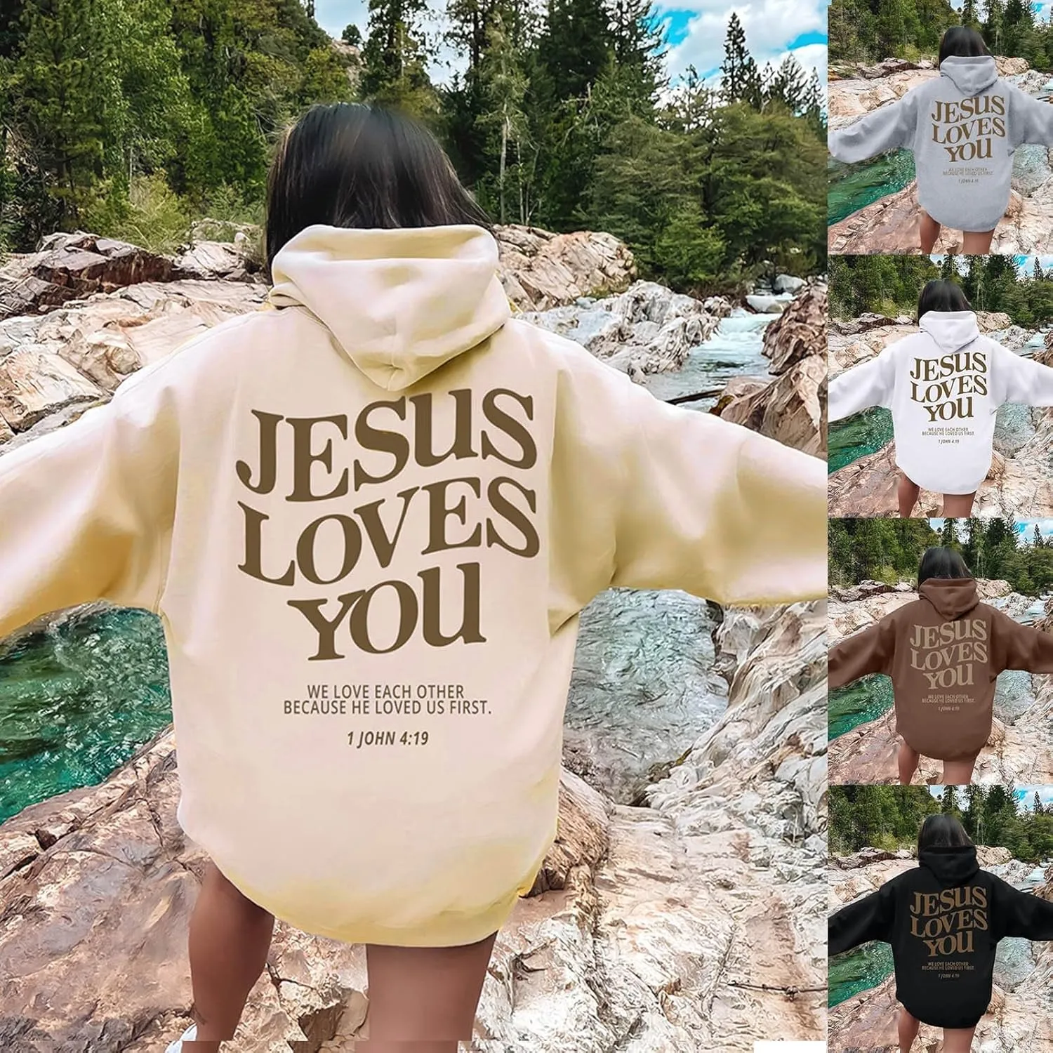 Jesus Loves You Hoodie Women Oversized Christian Hoodies Pullover Faith Jesus Sweatshirt Letter Graphic Hoodies Sweatshirts