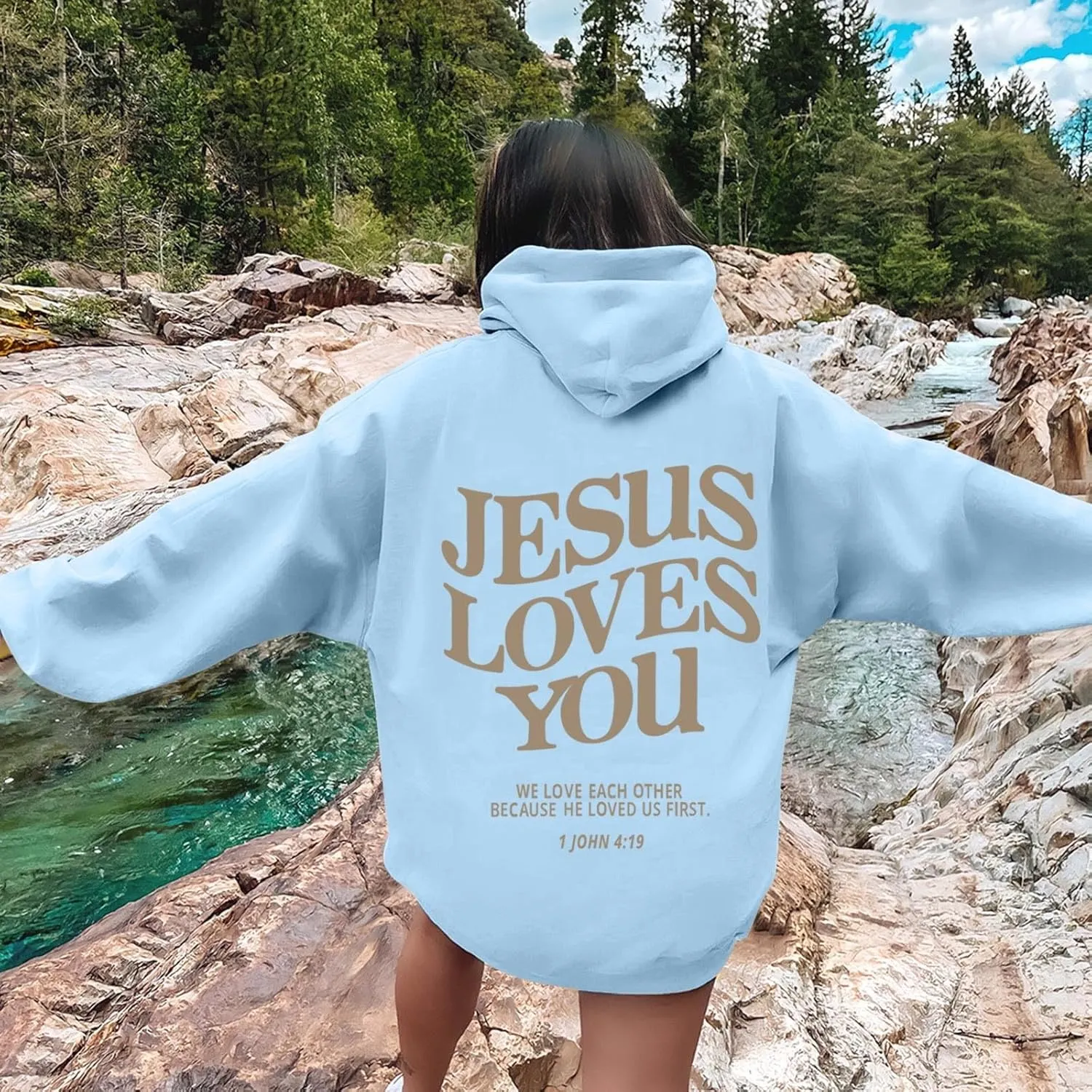 Jesus Loves You Hoodie Women Oversized Christian Hoodies Pullover Faith Jesus Sweatshirt Letter Graphic Hoodies Sweatshirts