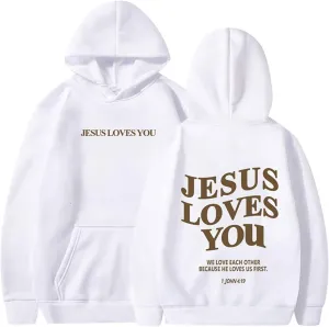 Jesus Loves You Hoodie Women Oversized Christian Hoodies Pullover Faith Jesus Sweatshirt Letter Graphic Hoodies Sweatshirts