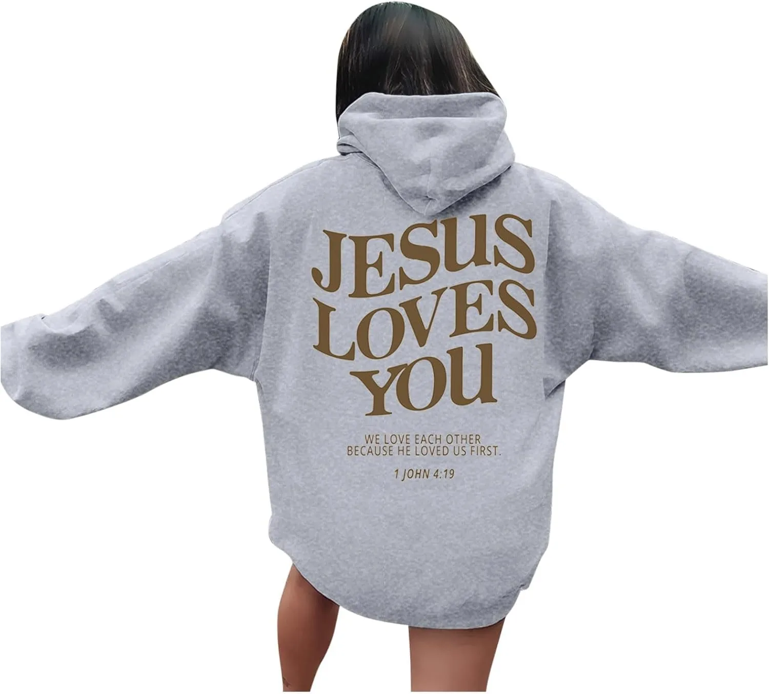 Jesus Loves You Hoodie Women Oversized Christian Hoodies Pullover Faith Jesus Sweatshirt Letter Graphic Hoodies Sweatshirts