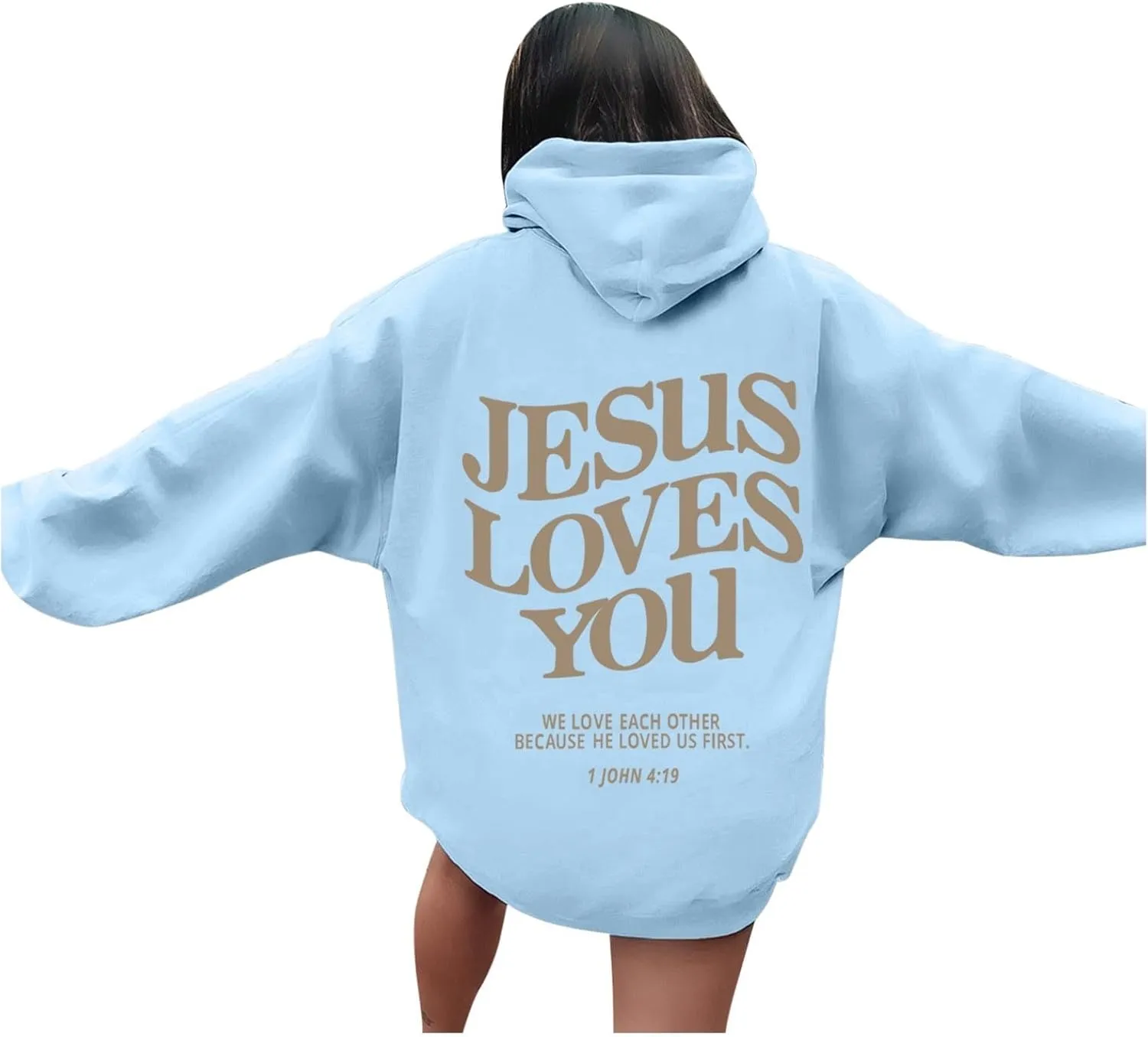 Jesus Loves You Hoodie Women Oversized Christian Hoodies Pullover Faith Jesus Sweatshirt Letter Graphic Hoodies Sweatshirts