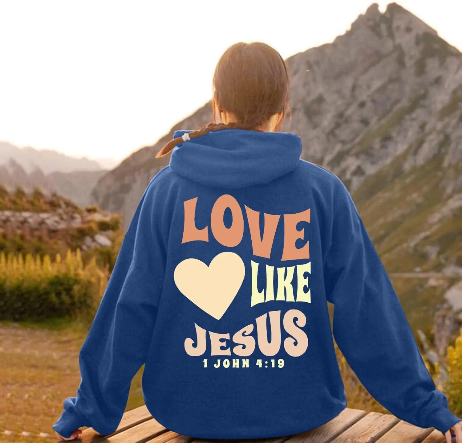 Jesus Loves You Sweatshirt for Women Casual Trendy Loose Fit Oversized Christian Sweatshirts Drawstring Pullover Y2k Hoodie