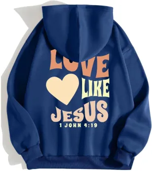 Jesus Loves You Sweatshirt for Women Casual Trendy Loose Fit Oversized Christian Sweatshirts Drawstring Pullover Y2k Hoodie