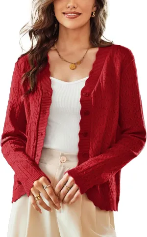 KANCY KOLE Women's 2025 Long Sleeve Cropped Cardigan Sweaters Lightweight Crochet Button Down Cardigan Shrugs for Dresses