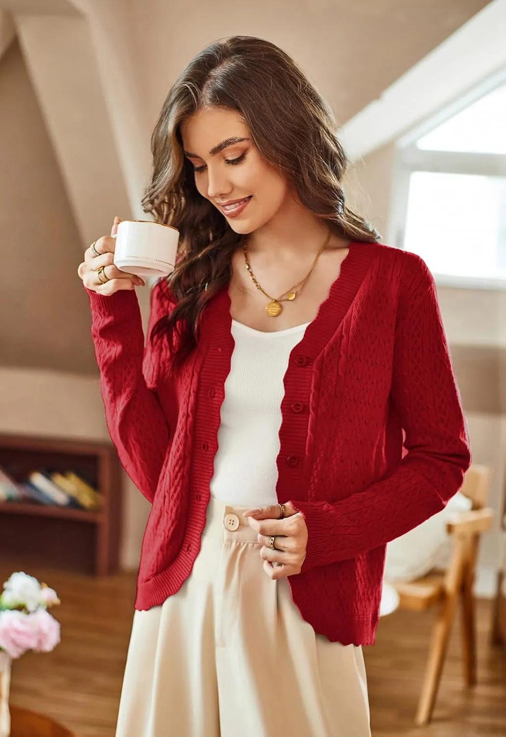 KANCY KOLE Women's 2025 Long Sleeve Cropped Cardigan Sweaters Lightweight Crochet Button Down Cardigan Shrugs for Dresses