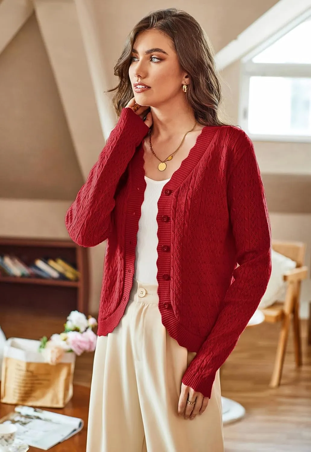 KANCY KOLE Women's 2025 Long Sleeve Cropped Cardigan Sweaters Lightweight Crochet Button Down Cardigan Shrugs for Dresses