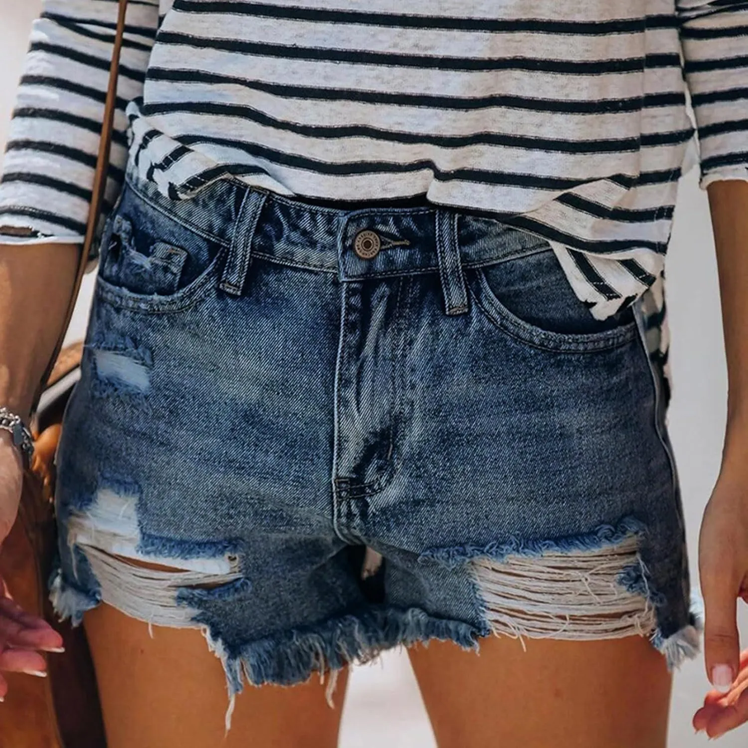 KUIOLYPOER Denim Shorts for Women Women's Summer High Waisted Rhinestone Fringe Ripped Jean Shorts Summer Hot Casual Shorts