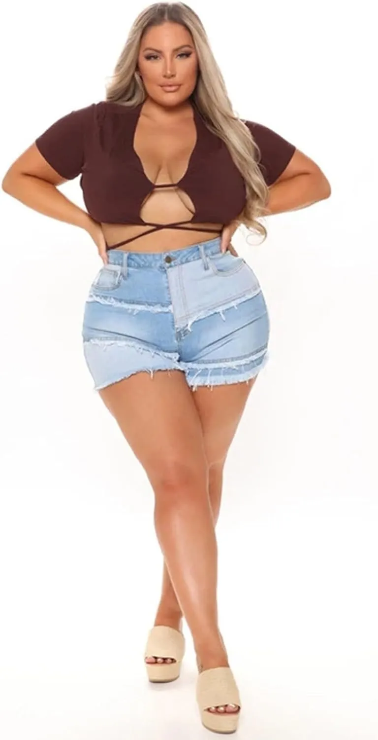 KUIOLYPOER Denim Shorts for Women Women's Summer High Waisted Rhinestone Fringe Ripped Jean Shorts Summer Hot Casual Shorts