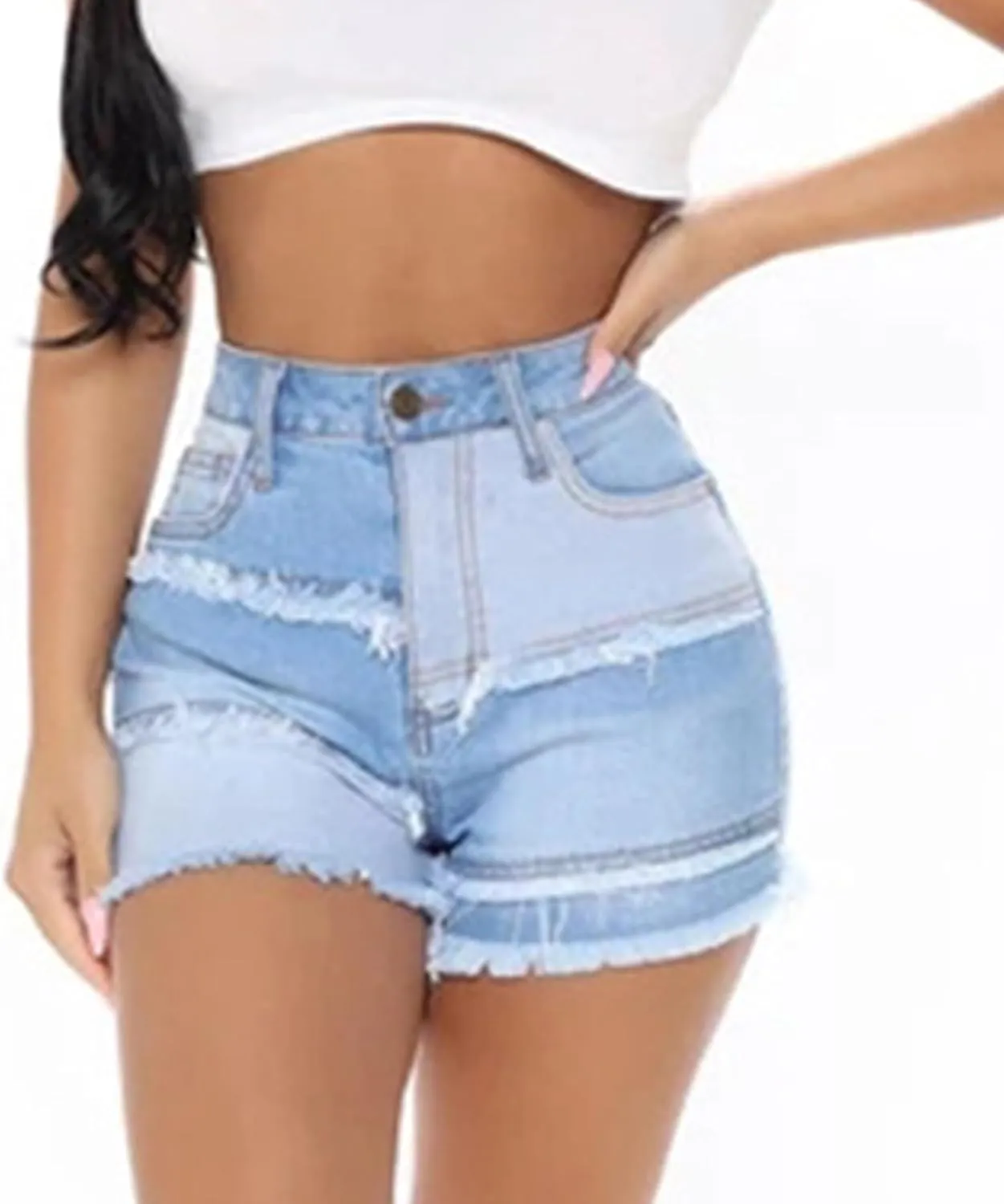 KUIOLYPOER Denim Shorts for Women Women's Summer High Waisted Rhinestone Fringe Ripped Jean Shorts Summer Hot Casual Shorts