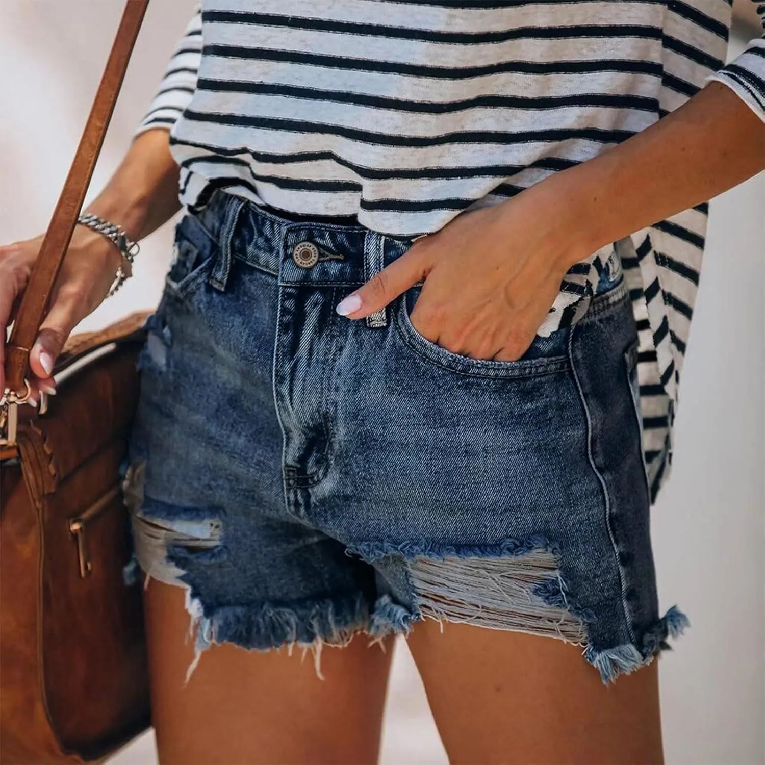 KUIOLYPOER Denim Shorts for Women Women's Summer High Waisted Rhinestone Fringe Ripped Jean Shorts Summer Hot Casual Shorts
