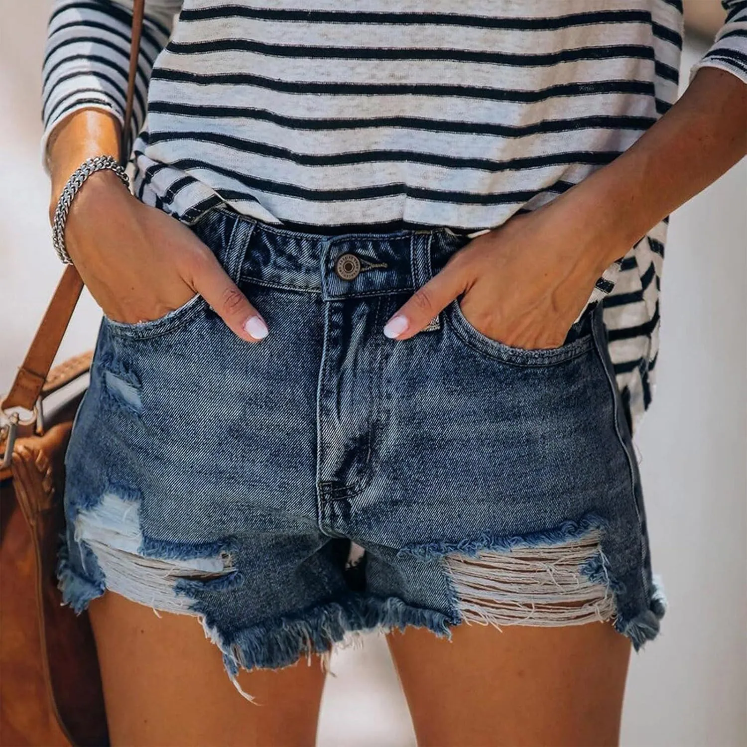 KUIOLYPOER Denim Shorts for Women Women's Summer High Waisted Rhinestone Fringe Ripped Jean Shorts Summer Hot Casual Shorts