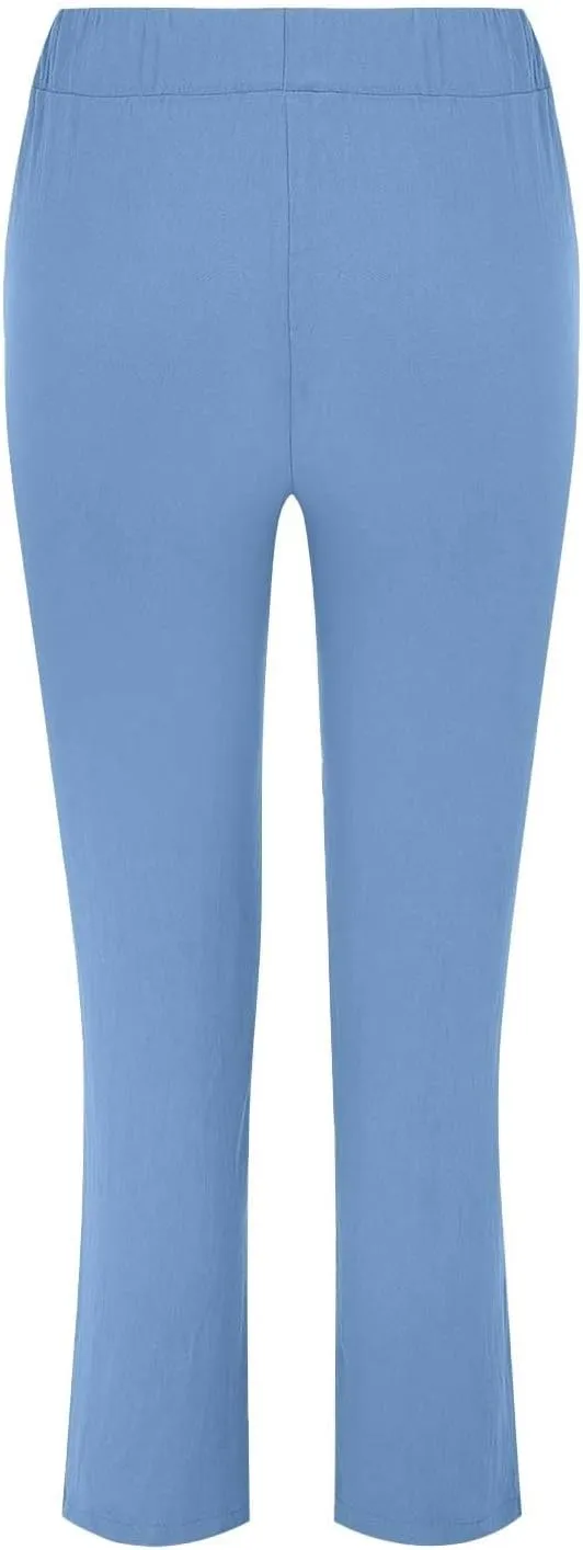 Linen Pants for Women 2025 Straight Wide Leg Lounge Pants Elastic Waist Roll Up Summer Beach Trousers with Pockets