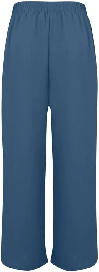 Linen Pants for Women Summer Trendy High Side Split Snap Button Pants Womens Wide Leg Beach Pants S-3XL