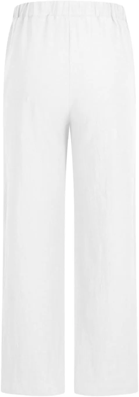 Linen Pants Women Lightweight Wide Leg Pants Loose Fit Drawstring High Waist Straight Trousers with Pockets Summer