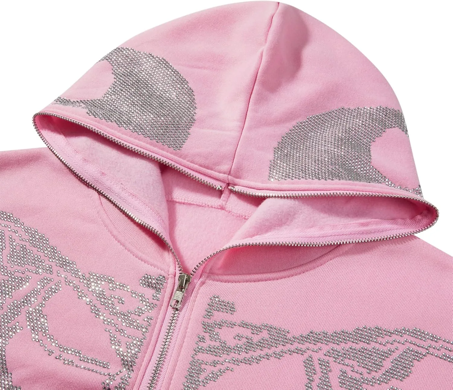 lisenraIn Unisex Men Women Halloween Hoodie Graphic Zip Up Sweatshirt Y2K Oversized Long Sleeve Rhinestone Skeleton Jacket