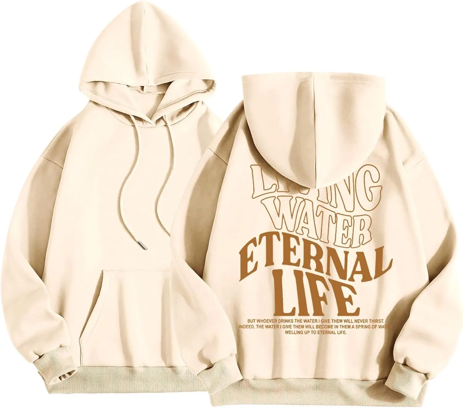 Living Water Eternal Life Graphic Christian Womens Hoodies Oversized Long Sleeve Jesus Faith Y2K Girls Sweatshirts Pullover