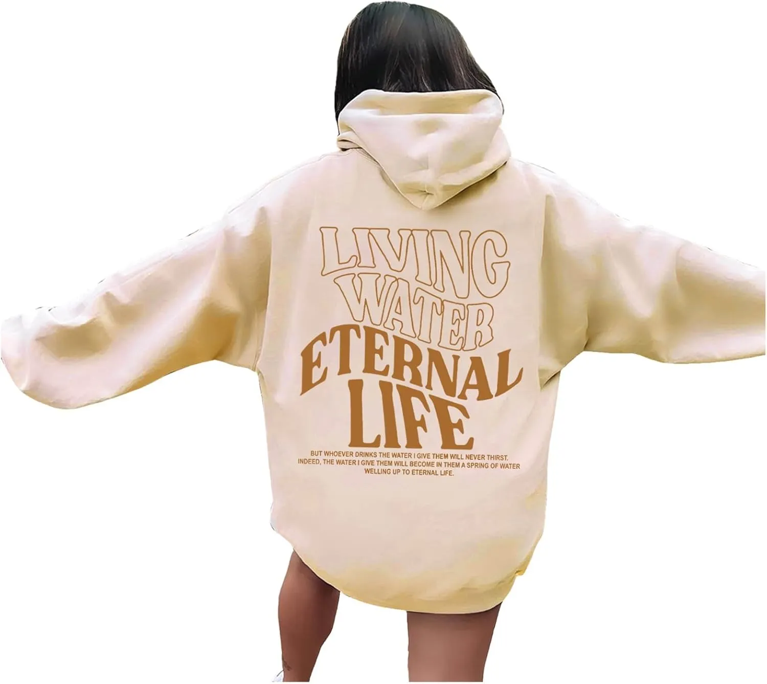 Living Water Eternal Life Graphic Christian Womens Hoodies Oversized Long Sleeve Jesus Faith Y2K Girls Sweatshirts Pullover