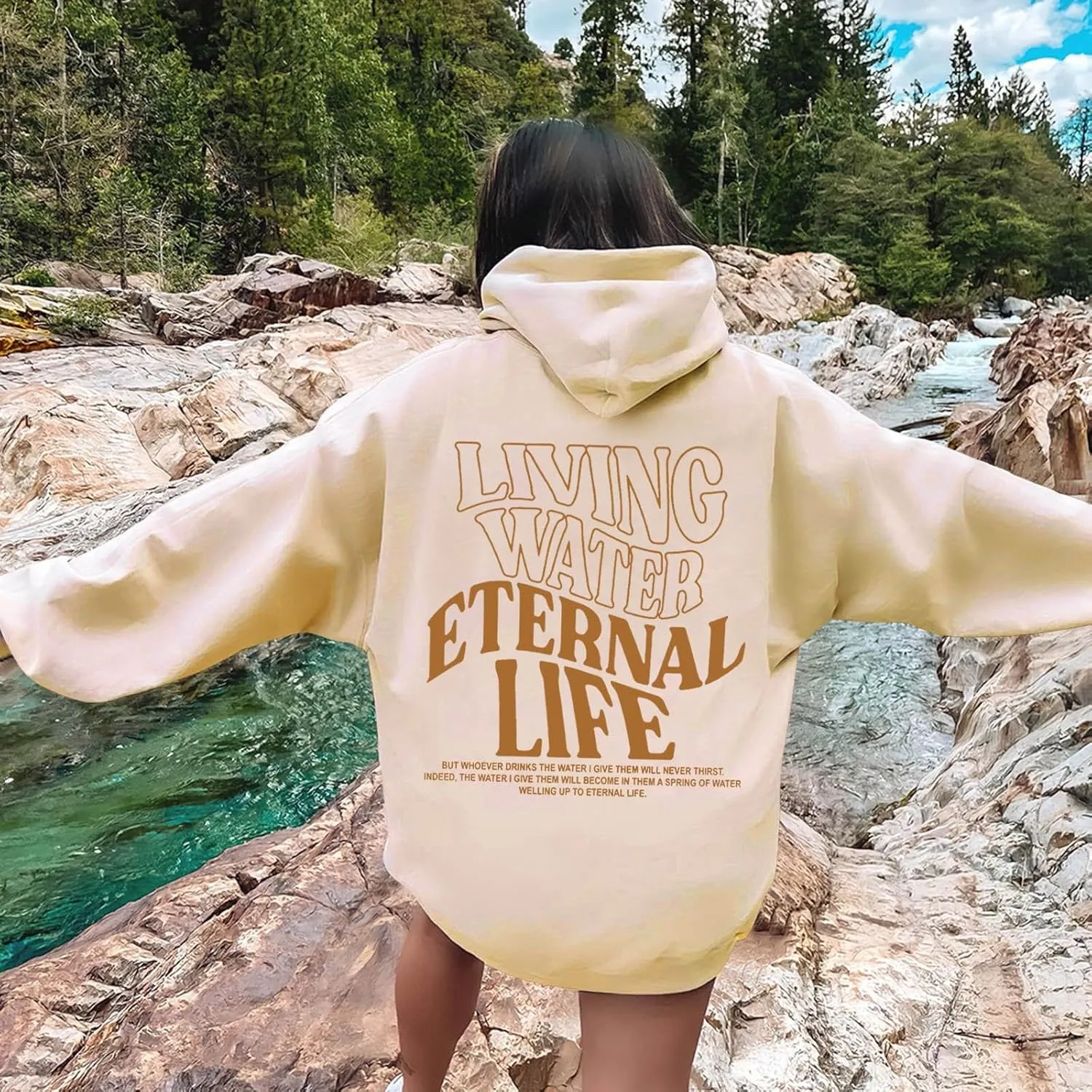 Living Water Eternal Life Graphic Christian Womens Hoodies Oversized Long Sleeve Jesus Faith Y2K Girls Sweatshirts Pullover