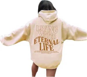 Living Water Eternal Life Graphic Christian Womens Hoodies Oversized Long Sleeve Jesus Faith Y2K Girls Sweatshirts Pullover