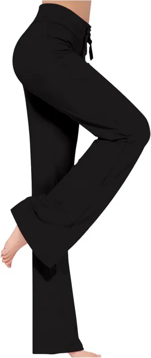 Loose Yoga Pants for Women Casual Trendy Solid Color Drawstring Trousers Elegant High Waist Wide Leg Long Pants 2025