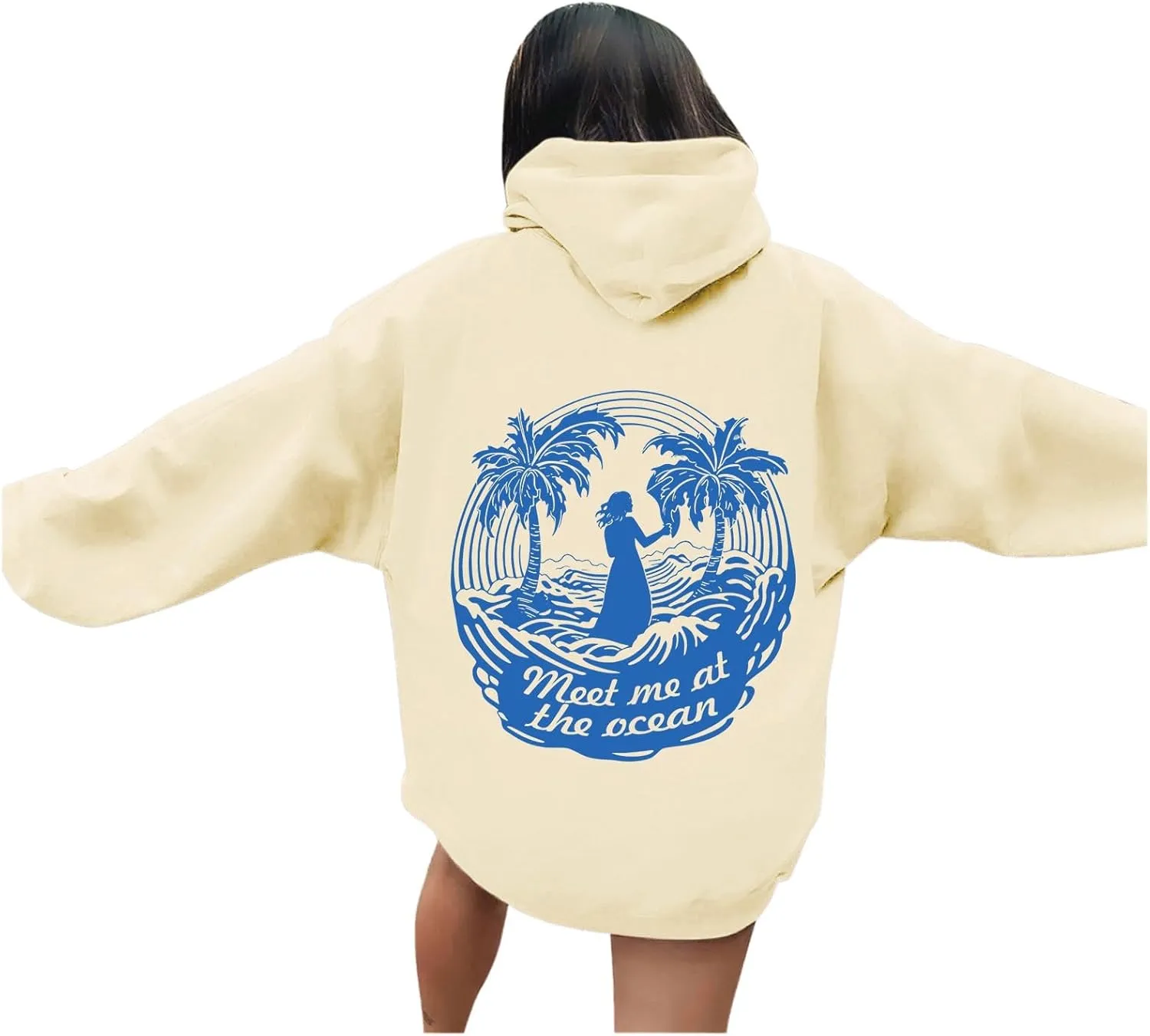 Meet Me at The Ocean Oversized Hoodies for Women Casual Drawstring Sweatshirt Fashion Long Sleeve Pullover