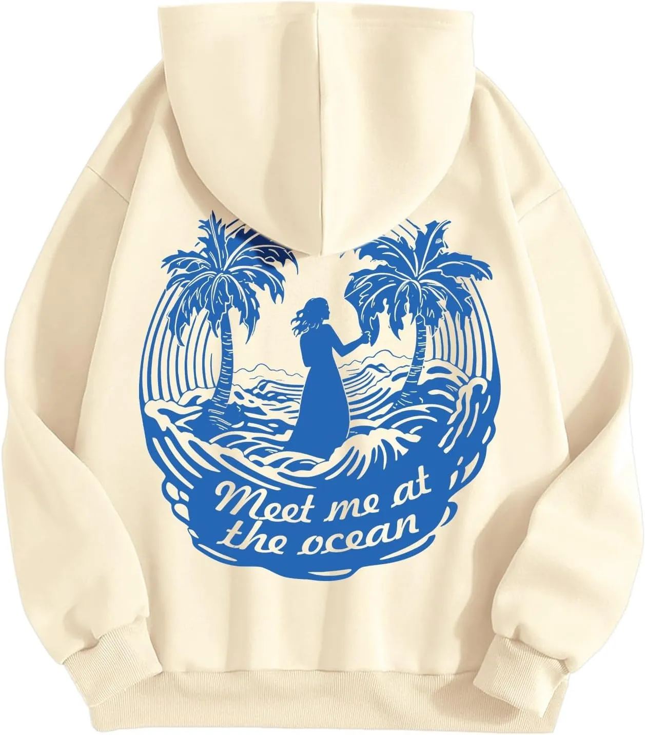Meet Me at The Ocean Oversized Hoodies for Women Casual Drawstring Sweatshirt Fashion Long Sleeve Pullover