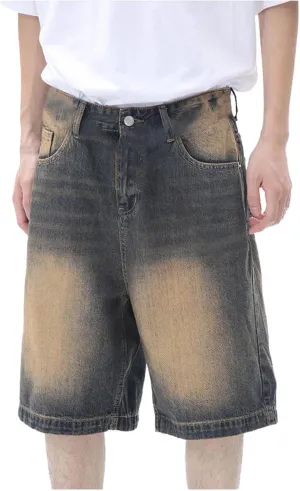 Men Baggy Jean Shorts Loose Fit Long Denim Shorts Wide Leg Hip Hop Streetwear
