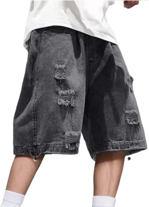 Men Baggy Jean Shorts Loose Fit Long Denim Shorts Wide Leg Hip Hop Streetwear