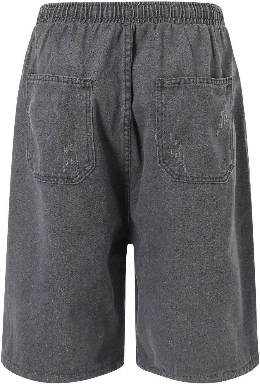 Men Baggy Jean Shorts Loose Fit Long Denim Shorts Wide Leg Hip Hop Streetwear