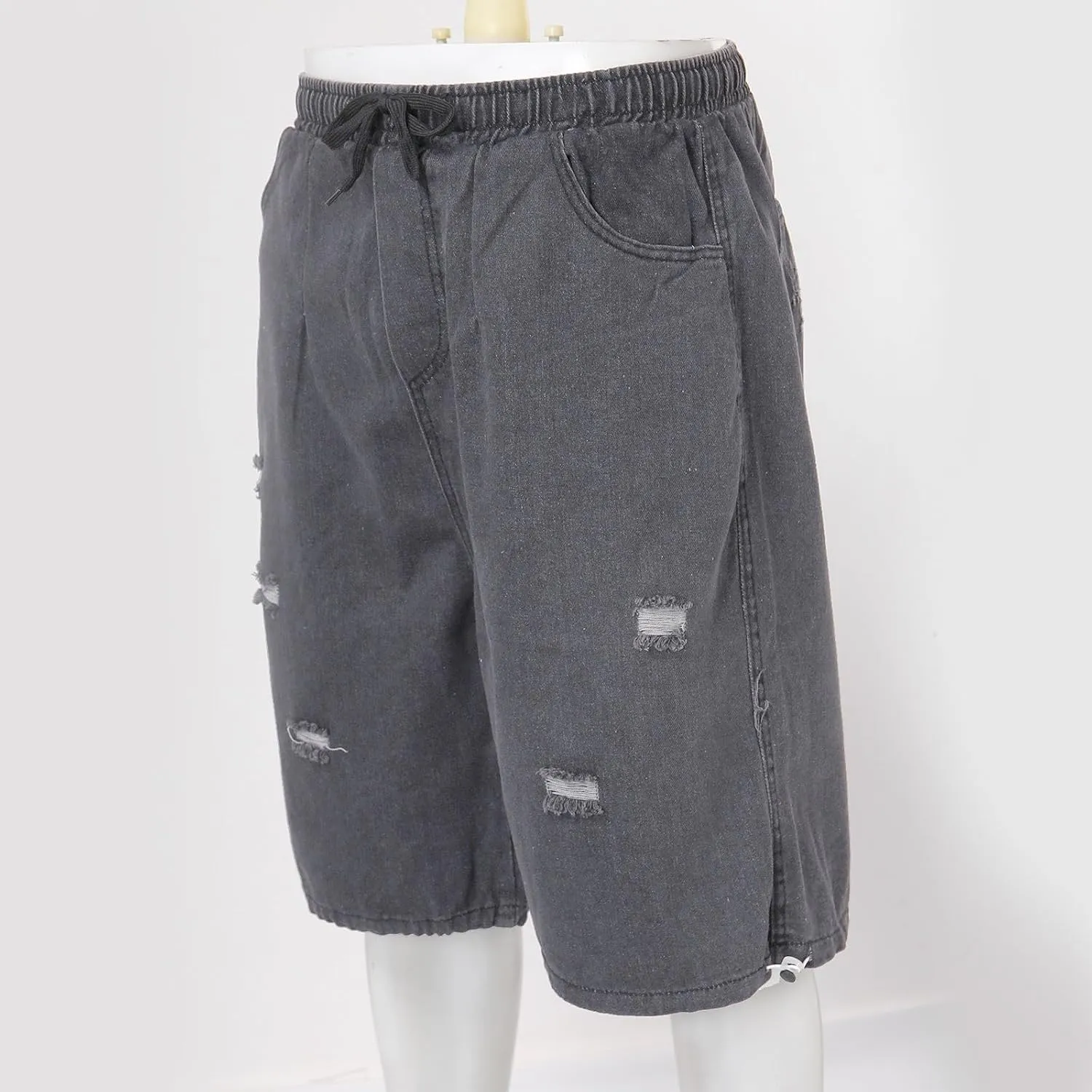 Men Baggy Jean Shorts Loose Fit Long Denim Shorts Wide Leg Hip Hop Streetwear