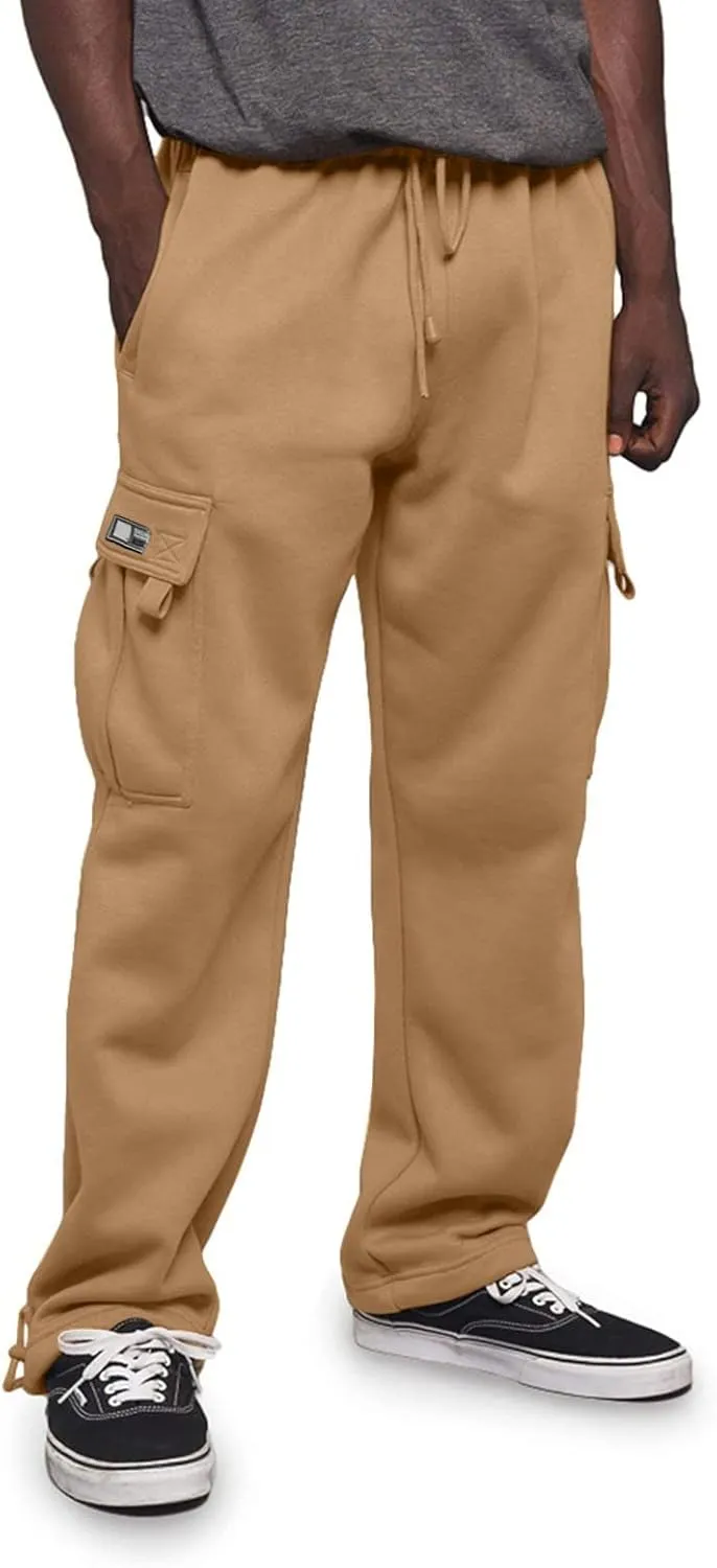 Men Cargo Combat Work Pant Yoga Jogger Summer Soft Sweat Pants Loose Open Hem Elastic Waist Lounge Pants