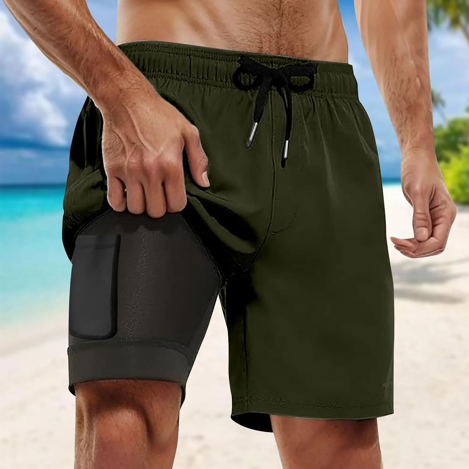Men Cargo Pants Casual Linen Stretch Waist Pant Beach Sweatpant Joggers Fitness Running Workout Sweat