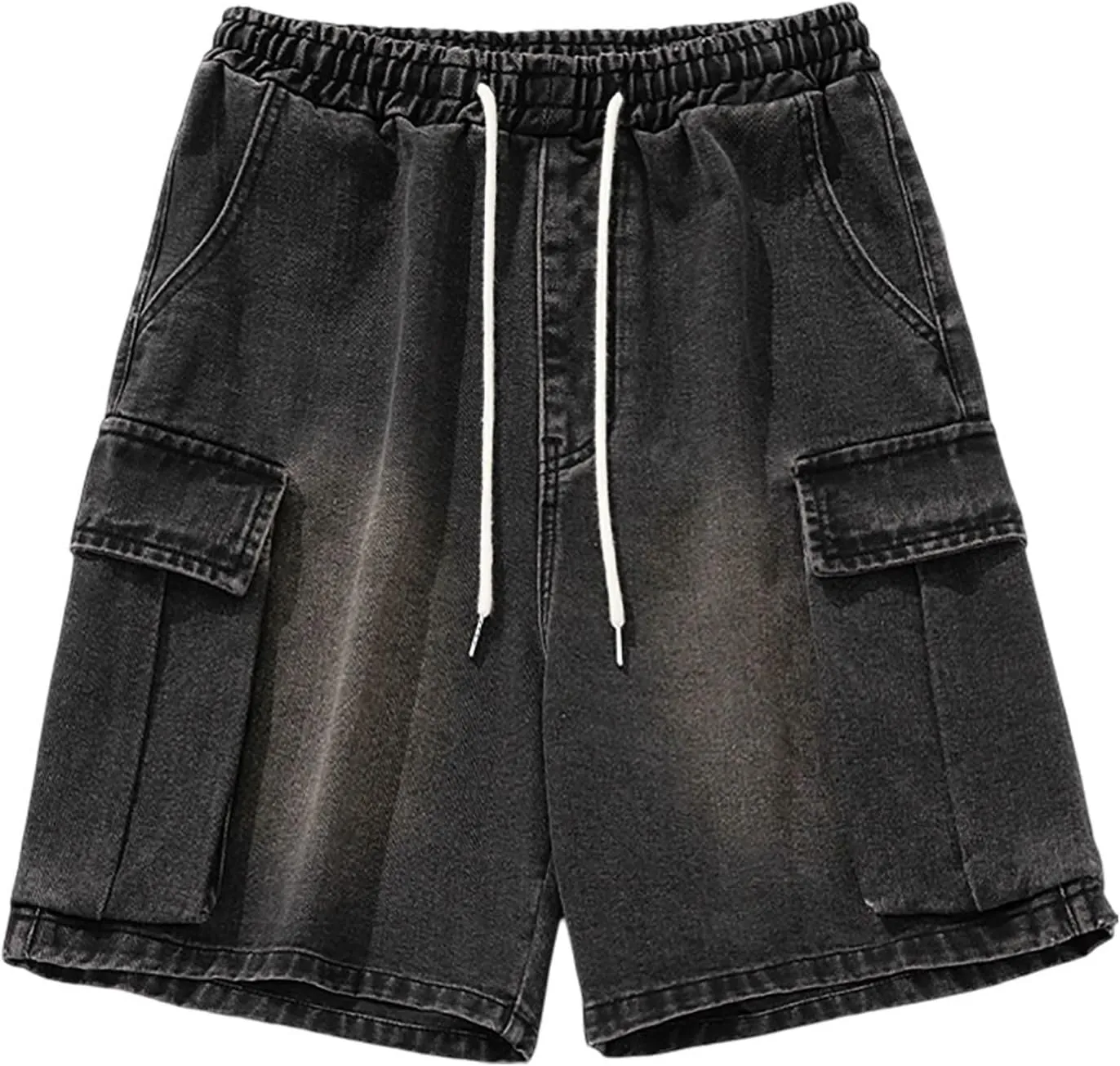 Men Loose Hip Hop Cropped Jean Shorts Work Denim Shorts with Pockets Casual Summer Streetwear Clothes