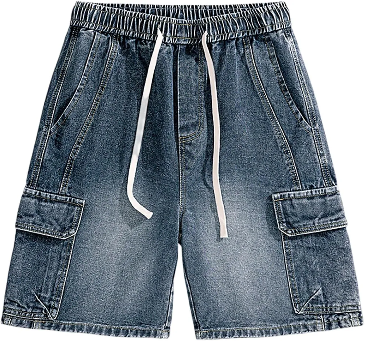 Men Loose Hip Hop Cropped Jean Shorts Work Denim Shorts with Pockets Casual Summer Streetwear Clothes