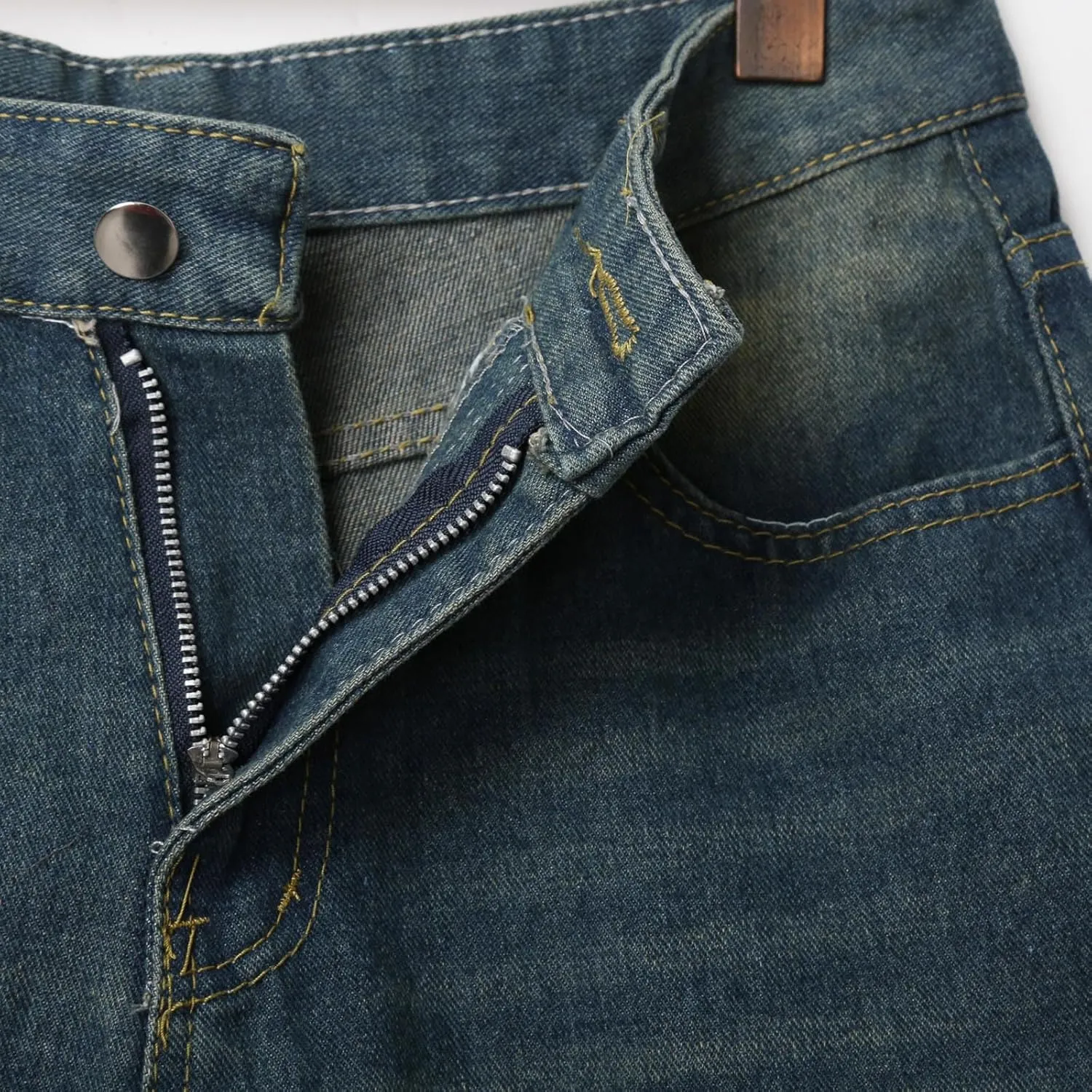 Men Loose Hip Hop Cropped Jean Shorts Work Denim Shorts with Pockets Casual Summer Streetwear Clothes