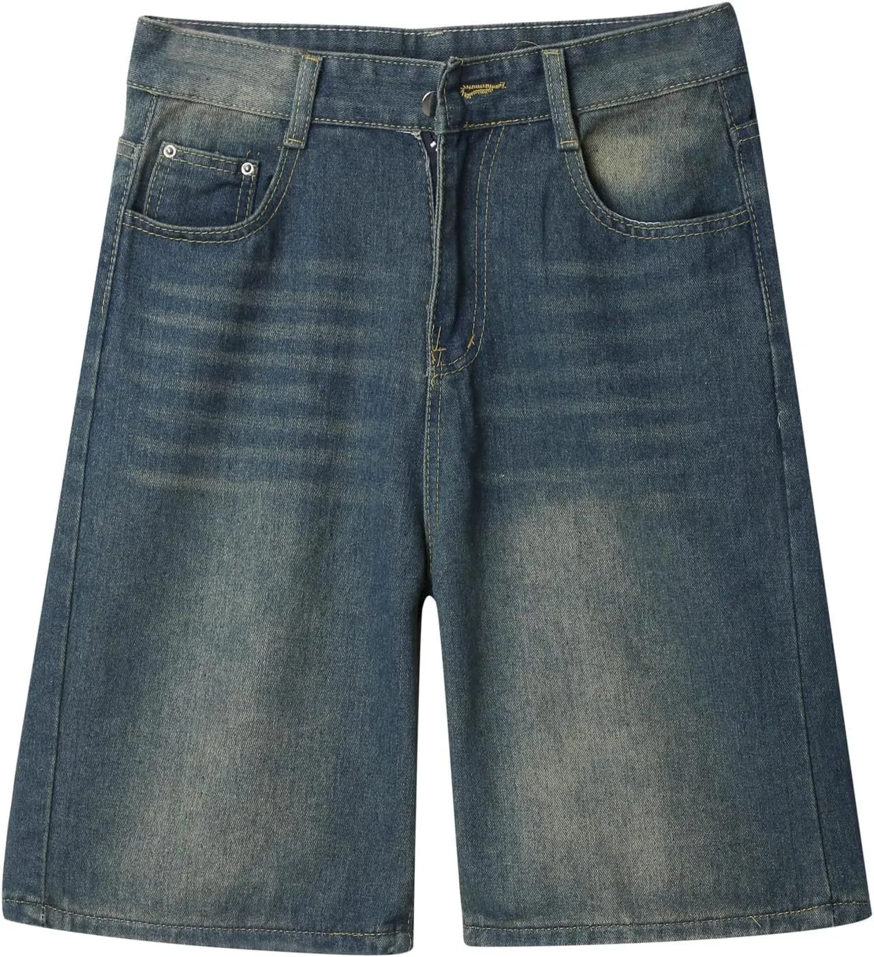 Men Loose Hip Hop Cropped Jean Shorts Work Denim Shorts with Pockets Casual Summer Streetwear Clothes