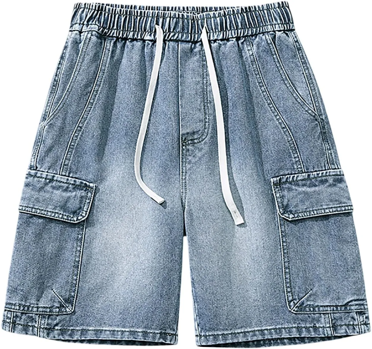 Men Loose Hip Hop Cropped Jean Shorts Work Denim Shorts with Pockets Casual Summer Streetwear Clothes