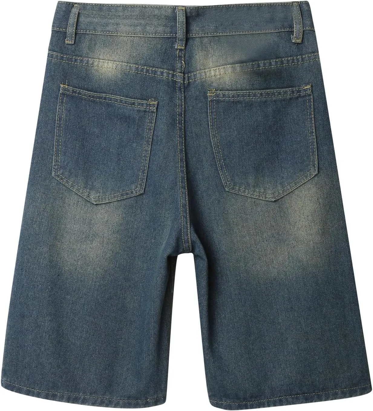 Men Loose Hip Hop Cropped Jean Shorts Work Denim Shorts with Pockets Casual Summer Streetwear Clothes